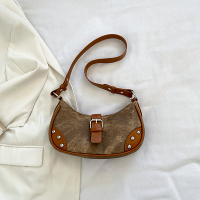 FRENCHISCHE MODE Casual Unterarmtasche Frauen 2024 Neue Textur Baguette Tasche Einfache Farbe Patchwork Schultertasche TIDE