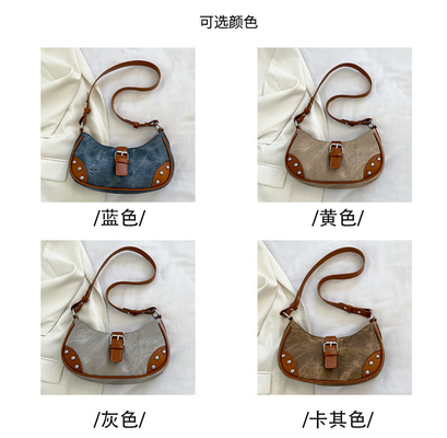 FRENCHISCHE MODE Casual Unterarmtasche Frauen 2024 Neue Textur Baguette Tasche Einfache Farbe Patchwork Schultertasche TIDE