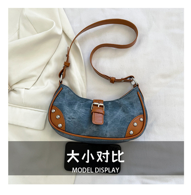 FRENCHISCHE MODE Casual Unterarmtasche Frauen 2024 Neue Textur Baguette Tasche Einfache Farbe Patchwork Schultertasche TIDE