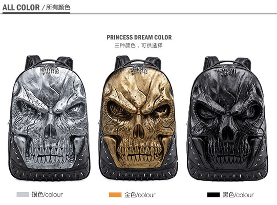 3D PU Leder Schädel Rucksack - Rucksacks Dampf-Punk Rivet Persönlichkeit Reisetasche Hochschul-/Hochschultaschen Büchertasche
