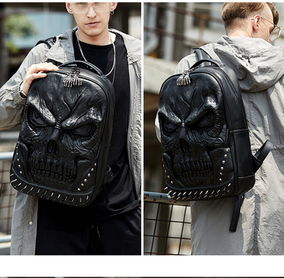 3D PU Leder Schädel Rucksack - Rucksacks Dampf-Punk Rivet Persönlichkeit Reisetasche Hochschul-/Hochschultaschen Büchertasche