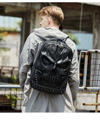 3D PU Leder Schädel Rucksack - Rucksacks Dampf-Punk Rivet Persönlichkeit Reisetasche Hochschul-/Hochschultaschen Büchertasche