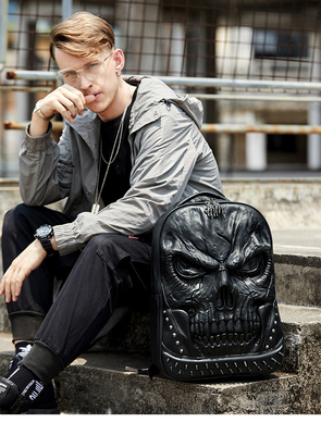 3D PU Leder Schädel Rucksack - Rucksacks Dampf-Punk Rivet Persönlichkeit Reisetasche Hochschul-/Hochschultaschen Büchertasche