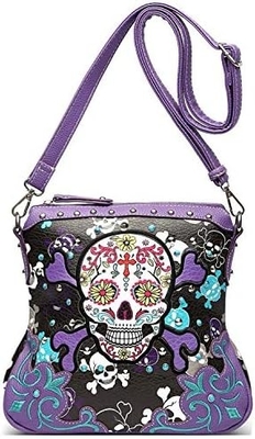 Zucker Schädel Tag der Toten Kreuz Knochen Felsen Metall Tasche Skelett Leder Tasche Frauen Kreuzkörper Handtasche Schultertasche