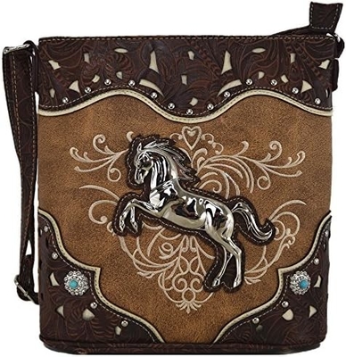 WESTERN STYLE Pferd BURSE Broderierte Blüten Rhinestone STUDIEN Krosskörper Handtaschen Cowgirl Land Frauen Single-SHOULDER B