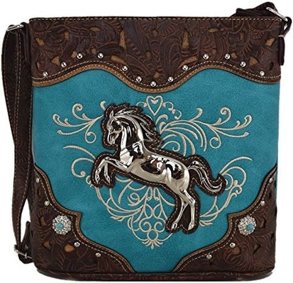 WESTERN STYLE Pferd BURSE Broderierte Blüten Rhinestone STUDIEN Krosskörper Handtaschen Cowgirl Land Frauen Single-SHOULDER B