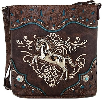 WESTERN STYLE Pferd BURSE Broderierte Blüten Rhinestone STUDIEN Krosskörper Handtaschen Cowgirl Land Frauen Single-SHOULDER B
