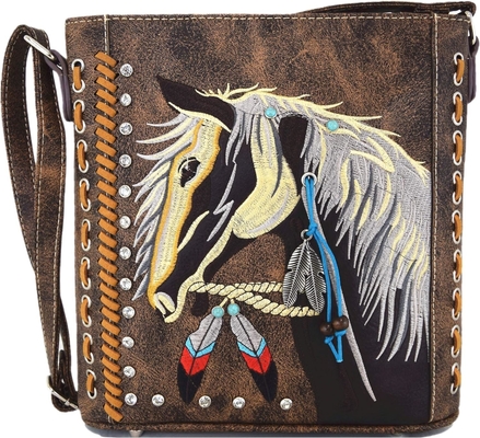WESTERN STYLE Pferd BURSE Broderierte Blüten Rhinestone STUDIEN Krosskörper Handtaschen Cowgirl Land Frauen Single-SHOULDER B