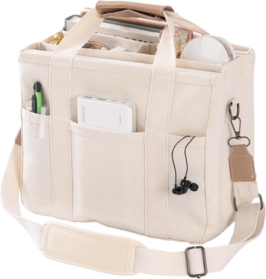 Leinwand-Tote-Tasche mit mehreren Taschen Crossbody-Tote-Tasche für Frauen Trendy Schulter-Handtasche Alles Tote-Tasche mit Compart