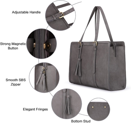 Für DAMEN 15,6 Zoll TOTE BAGEN PU Leder Computerbeutel für das Büro mit 3 Schichten Abteilungen
