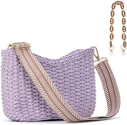 Herald kleine handgefertigte Strohtasche Taschenbüchse für Frauen, Sommer schicke Gewebe Handtasche Schultertasche mit Kette