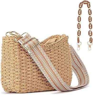 Herald kleine handgefertigte Strohtasche Taschenbüchse für Frauen, Sommer schicke Gewebe Handtasche Schultertasche mit Kette