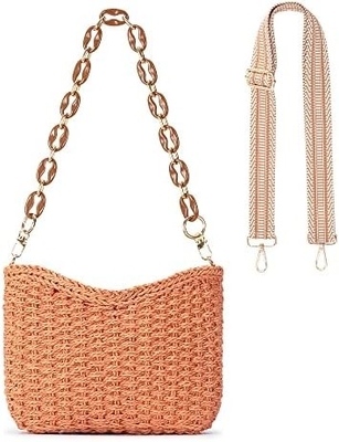 Herald kleine handgefertigte Strohtasche Taschenbüchse für Frauen, Sommer schicke Gewebe Handtasche Schultertasche mit Kette