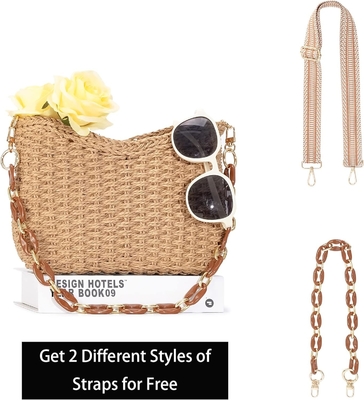 Herald kleine handgefertigte Strohtasche Taschenbüchse für Frauen, Sommer schicke Gewebe Handtasche Schultertasche mit Kette