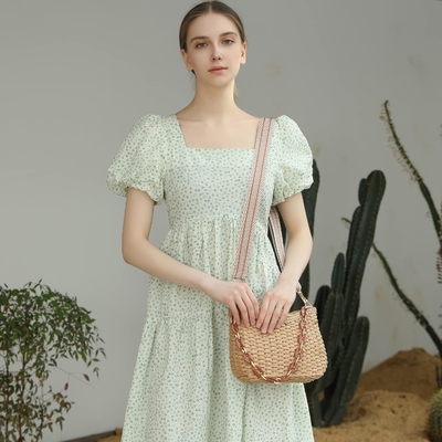 Herald kleine handgefertigte Strohtasche Taschenbüchse für Frauen, Sommer schicke Gewebe Handtasche Schultertasche mit Kette