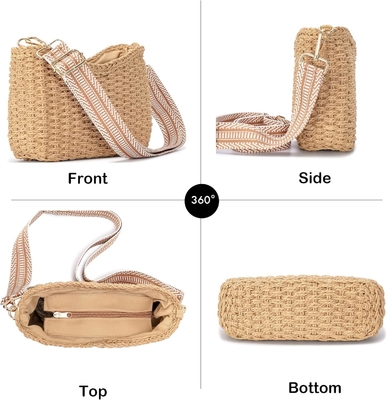 Herald kleine handgefertigte Strohtasche Taschenbüchse für Frauen, Sommer schicke Gewebe Handtasche Schultertasche mit Kette