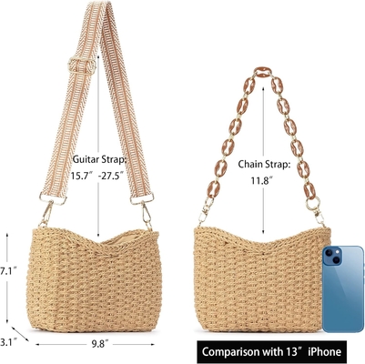 Herald kleine handgefertigte Strohtasche Taschenbüchse für Frauen, Sommer schicke Gewebe Handtasche Schultertasche mit Kette