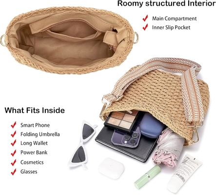 Herald kleine handgefertigte Strohtasche Taschenbüchse für Frauen, Sommer schicke Gewebe Handtasche Schultertasche mit Kette
