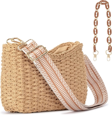 Herald kleine handgefertigte Strohtasche Taschenbüchse für Frauen, Sommer schicke Gewebe Handtasche Schultertasche mit Kette