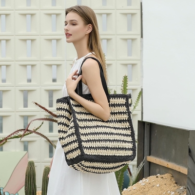 Herald Groß handgefertigte Stroh-Tote Handtasche für Frauen, Sommer Strand Weaving Chick Gewebe Schulter Tasche für Reisen