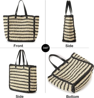 Herald Groß handgefertigte Stroh-Tote Handtasche für Frauen, Sommer Strand Weaving Chick Gewebe Schulter Tasche für Reisen