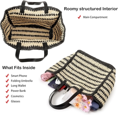 Herald Groß handgefertigte Stroh-Tote Handtasche für Frauen, Sommer Strand Weaving Chick Gewebe Schulter Tasche für Reisen