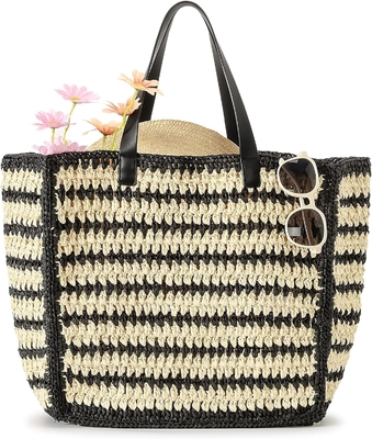 Herald Groß handgefertigte Stroh-Tote Handtasche für Frauen, Sommer Strand Weaving Chick Gewebe Schulter Tasche für Reisen