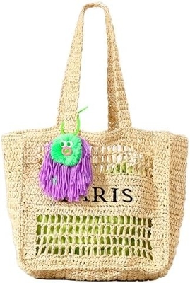 Herald Straw Mesh Beach Tote Bag für Frauen, große Sommer-Leichtgewicht Klappbare Gewebte Schultertaschen für Reisen