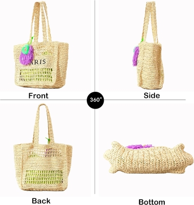 Herald Straw Mesh Beach Tote Bag für Frauen, große Sommer-Leichtgewicht Klappbare Gewebte Schultertaschen für Reisen