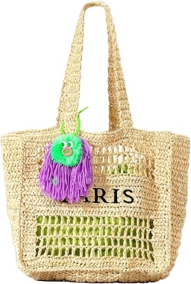Herald Straw Mesh Beach Tote Bag für Frauen, große Sommer-Leichtgewicht Klappbare Gewebte Schultertaschen für Reisen