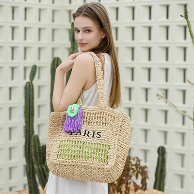 Herald Straw Mesh Beach Tote Bag für Frauen, große Sommer-Leichtgewicht Klappbare Gewebte Schultertaschen für Reisen