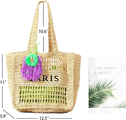 Herald Straw Mesh Beach Tote Bag für Frauen, große Sommer-Leichtgewicht Klappbare Gewebte Schultertaschen für Reisen