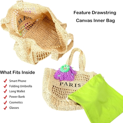 Herald Straw Mesh Beach Tote Bag für Frauen, große Sommer-Leichtgewicht Klappbare Gewebte Schultertaschen für Reisen