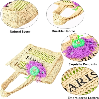 Herald Straw Mesh Beach Tote Bag für Frauen, große Sommer-Leichtgewicht Klappbare Gewebte Schultertaschen für Reisen