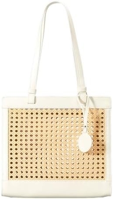 Strandbeutel aus Stroh für Frauen Sommer gewebte Rattan-Tote-Tasche Strohbeutel und Handtaschen für den Urlaub mit Anhänger