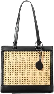 Strandbeutel aus Stroh für Frauen Sommer gewebte Rattan-Tote-Tasche Strohbeutel und Handtaschen für den Urlaub mit Anhänger