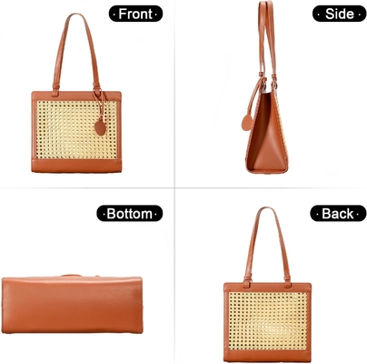 Strandbeutel aus Stroh für Frauen Sommer gewebte Rattan-Tote-Tasche Strohbeutel und Handtaschen für den Urlaub mit Anhänger