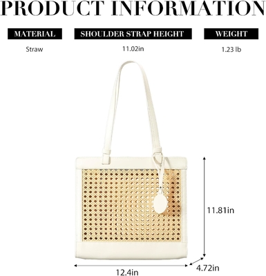 Strandbeutel aus Stroh für Frauen Sommer gewebte Rattan-Tote-Tasche Strohbeutel und Handtaschen für den Urlaub mit Anhänger