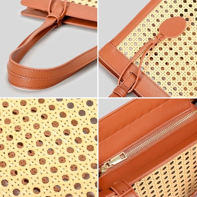Strandbeutel aus Stroh für Frauen Sommer gewebte Rattan-Tote-Tasche Strohbeutel und Handtaschen für den Urlaub mit Anhänger