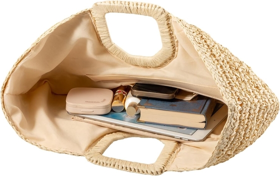 YYW handgefertigte Handtasche für Frauen, handgewebte Strohstange große Hobo-Tasche für Frauen rundes Handgelenk Ring TOTO Sommer Strandtasche Strand