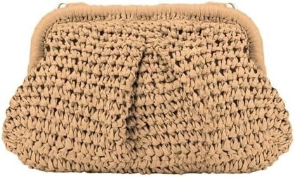 Strand-Chic Frauen-Raffia Stroh-Dumpling-Clutch stilvolle Sommerferien Crossbody-Tasche Rattan-Börse