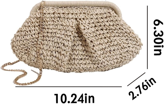 Strand-Chic Frauen-Raffia Stroh-Dumpling-Clutch stilvolle Sommerferien Crossbody-Tasche Rattan-Börse