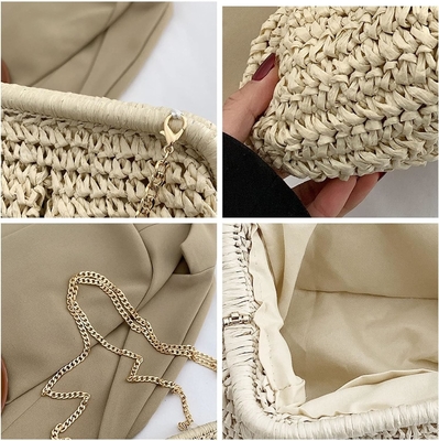 Strand-Chic Frauen-Raffia Stroh-Dumpling-Clutch stilvolle Sommerferien Crossbody-Tasche Rattan-Börse