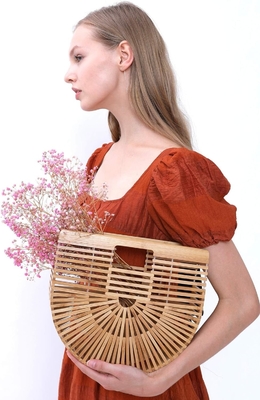 MIUCO DAMEN BAMBOO HANDTASCHEN Handgefertigter großer Tote-Tasche Strohstrassestücke Strandtasche Handtasche