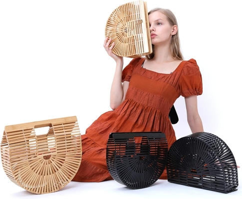 MIUCO DAMEN BAMBOO HANDTASCHEN Handgefertigter großer Tote-Tasche Strohstrassestücke Strandtasche Handtasche