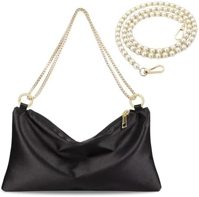 Satin-Abendtasche für Frauen, Handtasche für Frauen, Hochzeits-Schultertasche mit 2 Ketten für Cocktailparty