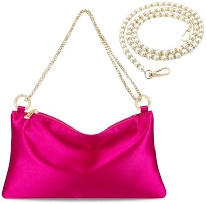 Satin-Abendtasche für Frauen, Handtasche für Frauen, Hochzeits-Schultertasche mit 2 Ketten für Cocktailparty