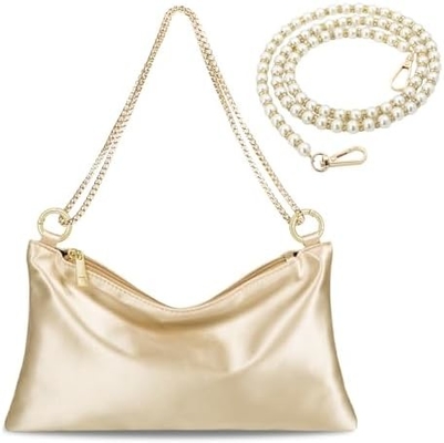 Satin-Abendtasche für Frauen, Handtasche für Frauen, Hochzeits-Schultertasche mit 2 Ketten für Cocktailparty