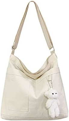 Marke: Kehpish Ökonomische Baumwoll-Leinwand-Tote-Tasche,Women Hobo Schultertasche Crossbody Handtasche mit 3 Außentaschen