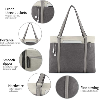WOMEN LAPTOP TOTE BAG FÜR WORK LEICHTER Gewicht Splice Leinwand 15,6 Zoll Handtasche